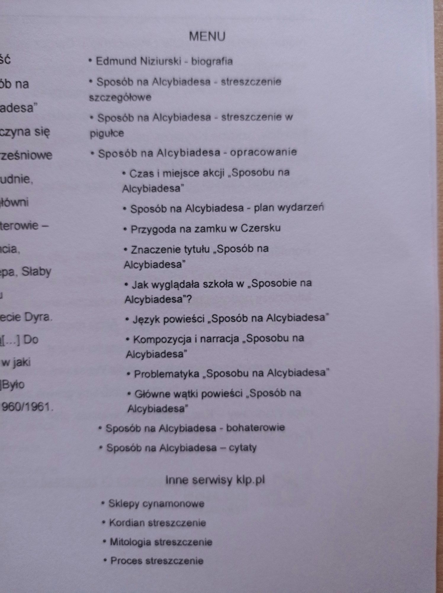 Streszczenie lektury pt:"Sposób na Alcybiadesa"
