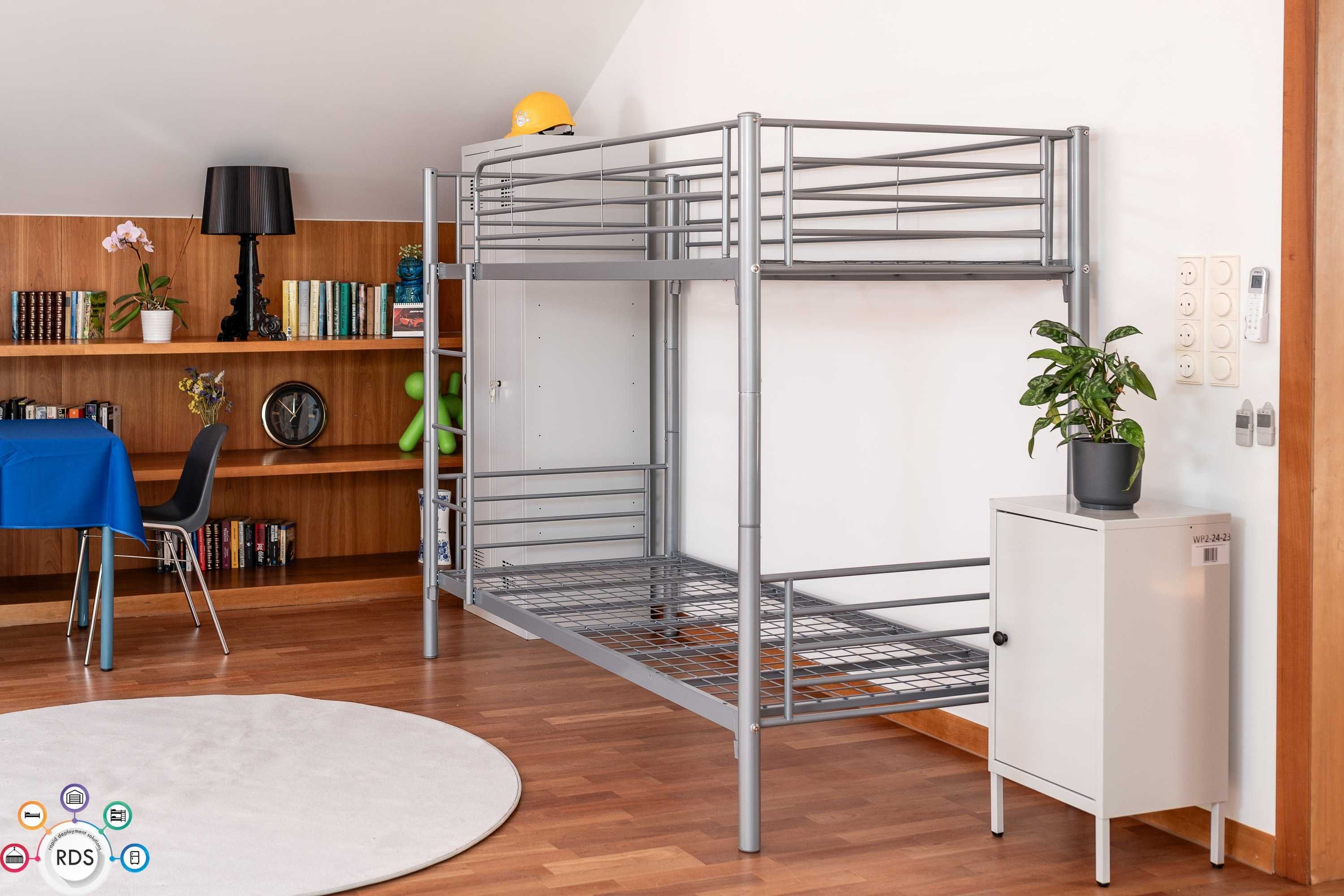 Łóżko piętrowe metalowe z MATERACAMI Łóżka pracownicze hotelowe 90x200