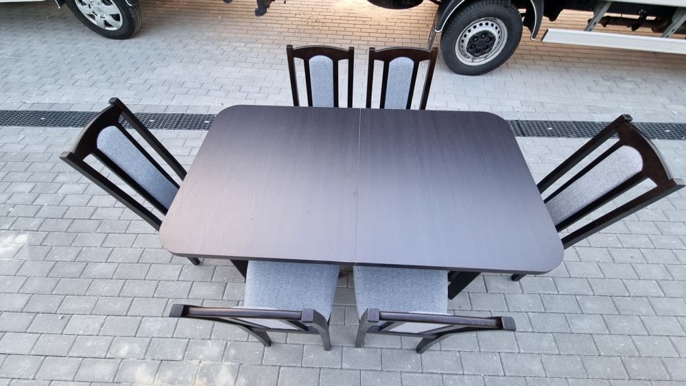 Od reki: Stół rozkładany + 6 krzeseł, wenge + szary, dostawa PL