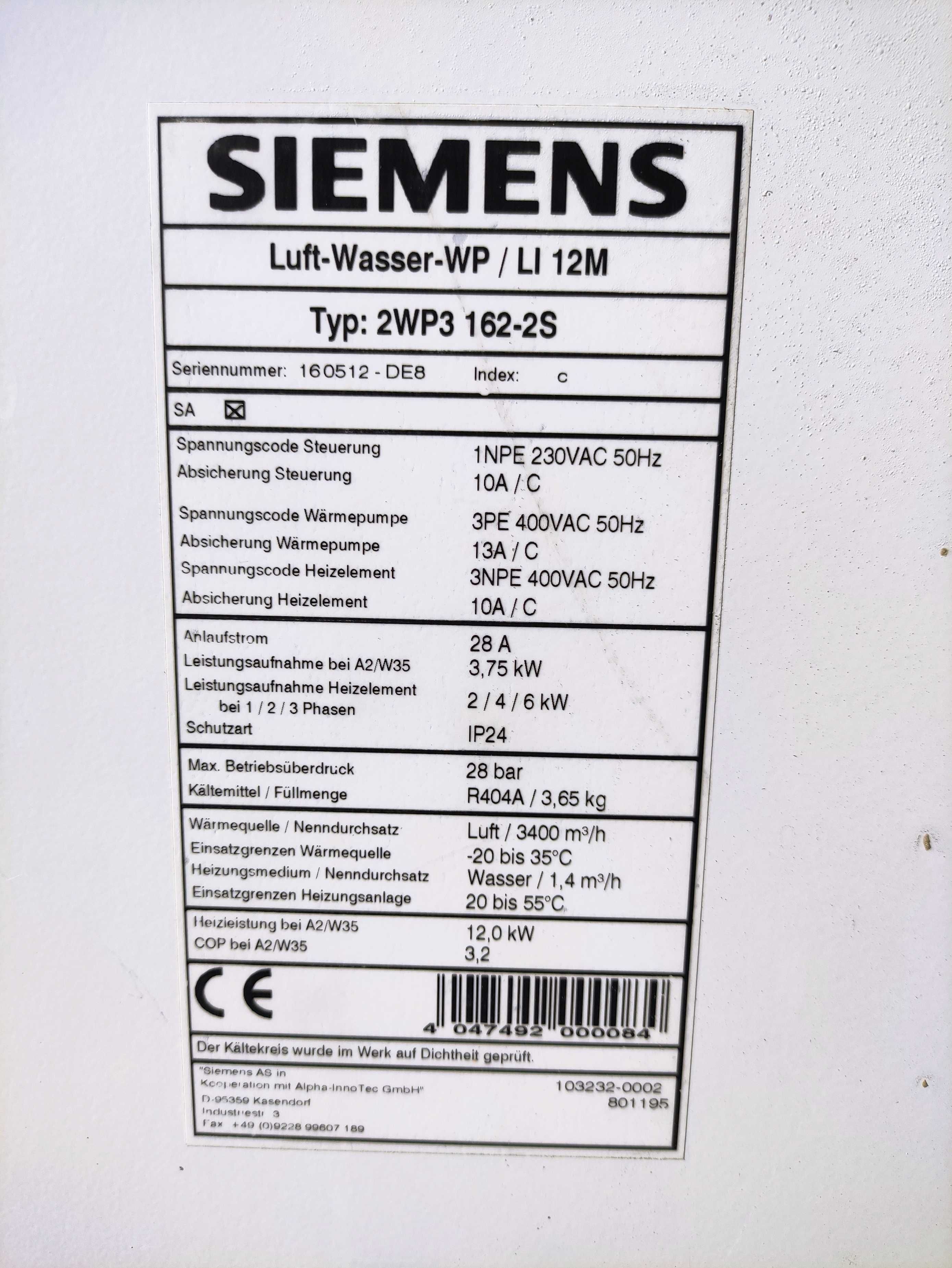Pompa ciepła 12 KW powietrzna SIEMENS powietrze woda