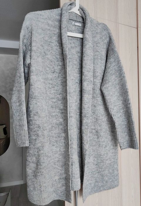 Długi szary sweter kardigan Cubus xS  jesień zima casual wełna alpaka