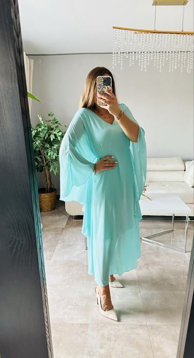 Wieczorowa zwiewna dluga sukienka plus size z narzutką, 2XL, 3xL