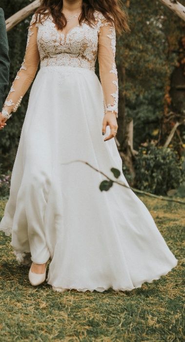 suknia ślubna justin alexander 6422 na wysoką duży biust koronka boho