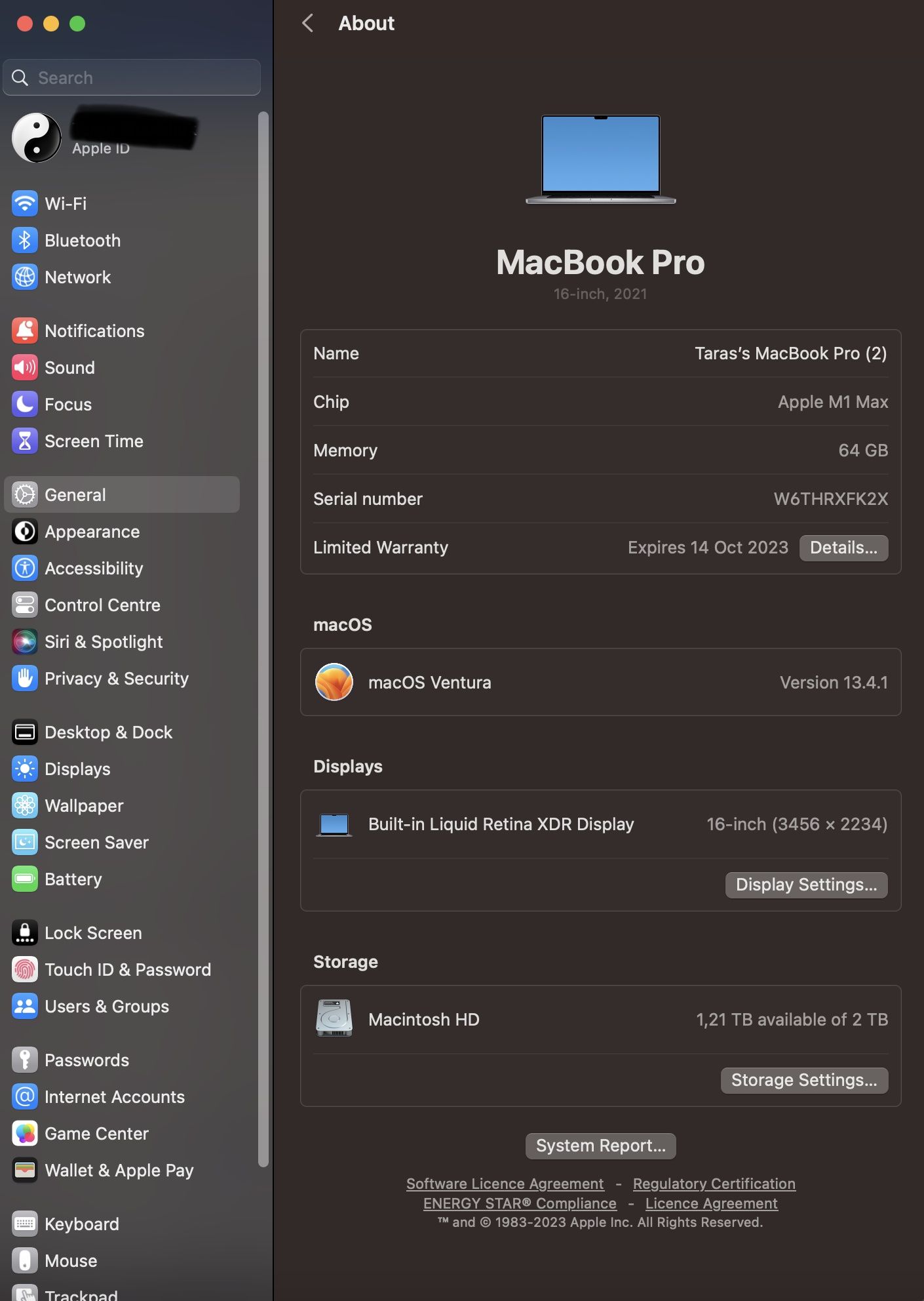 MacBook Pro 16 M1 Max 10xCPU/32xGPU/64GB/2TB Silver