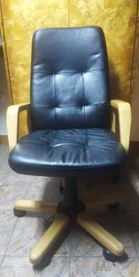 Fotel skórzany krzesło obrotowe biurowe drewniane