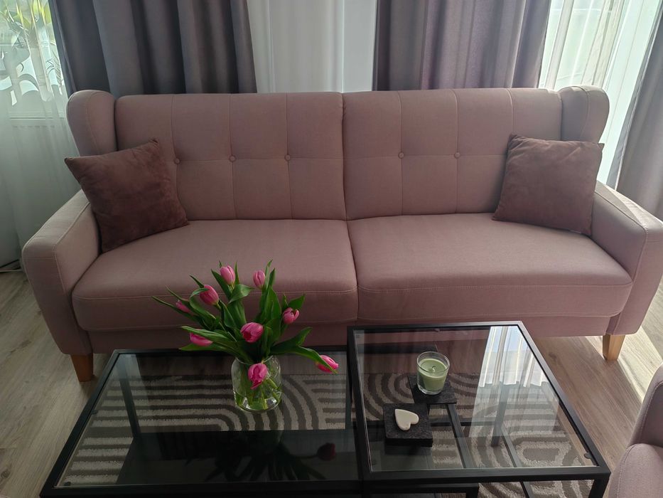 Komplet wypoczynkowy Sweet Sit Arno – sofa + 2 fotele, pudrowy róż
