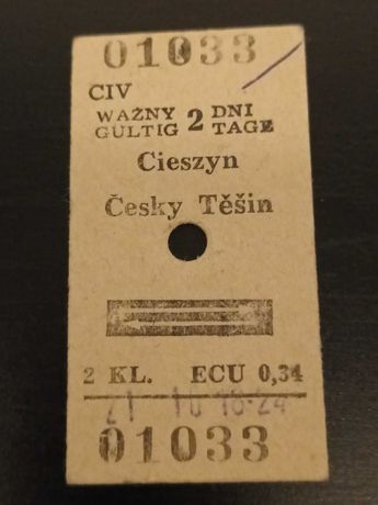 PRL bilet PKP, trasa: Cieszyn - Czeski Cieszyn