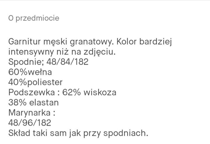 Garnitur granatowy męski