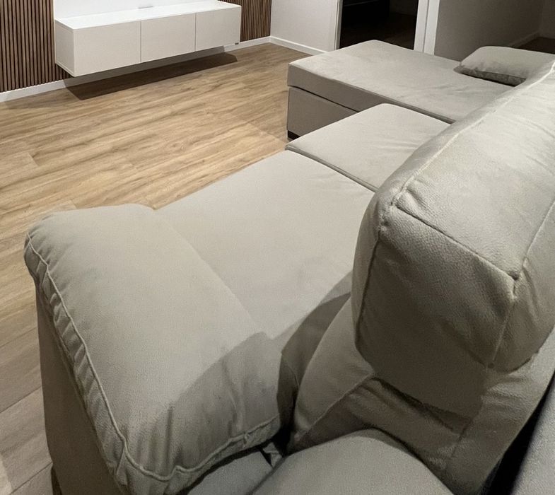 Sofa Chaise Longue - Bege 3 lugares