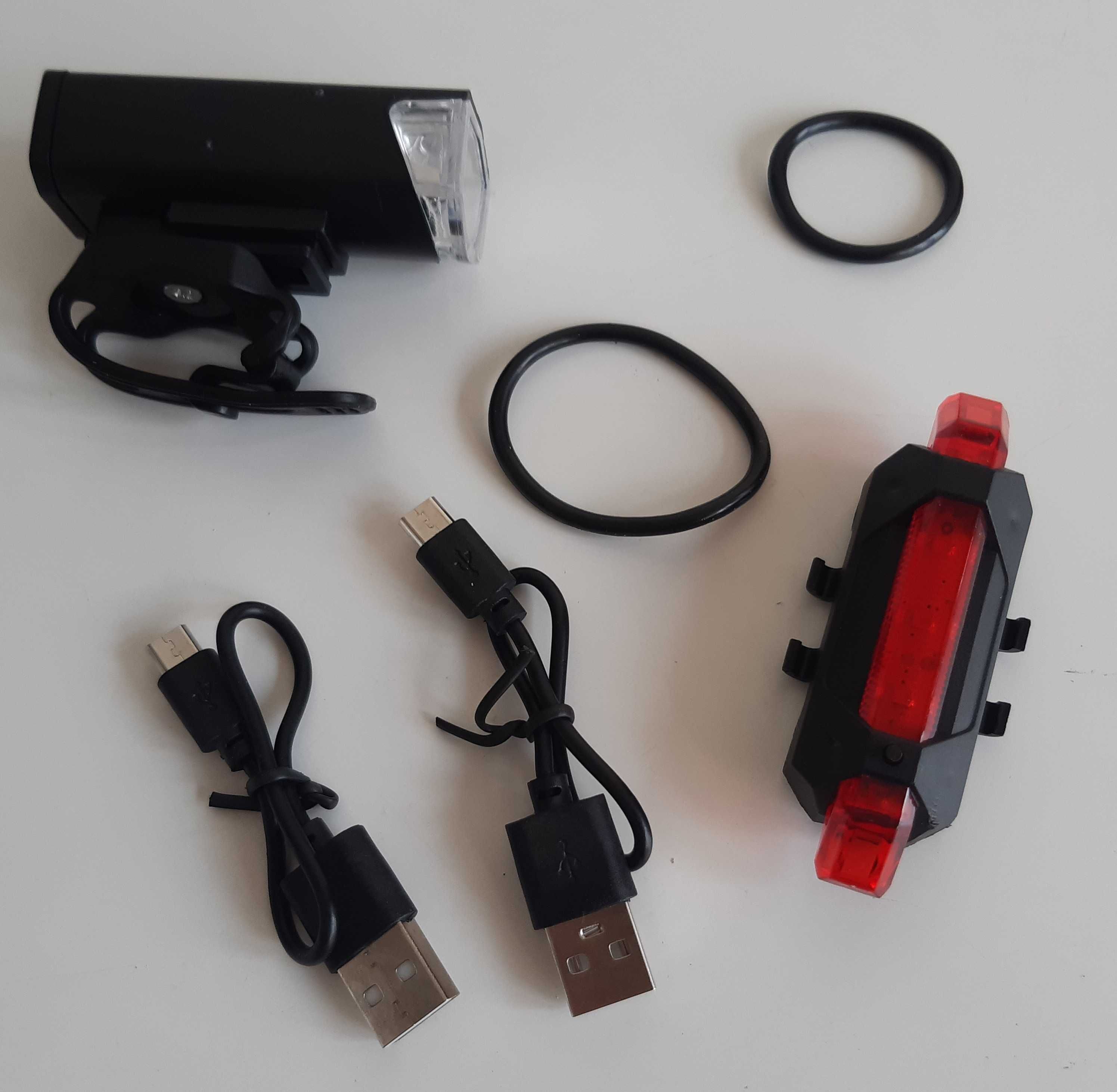 Conjunto Luzes LED Bateria USB Novas p/ Bicicleta Bike Bicla