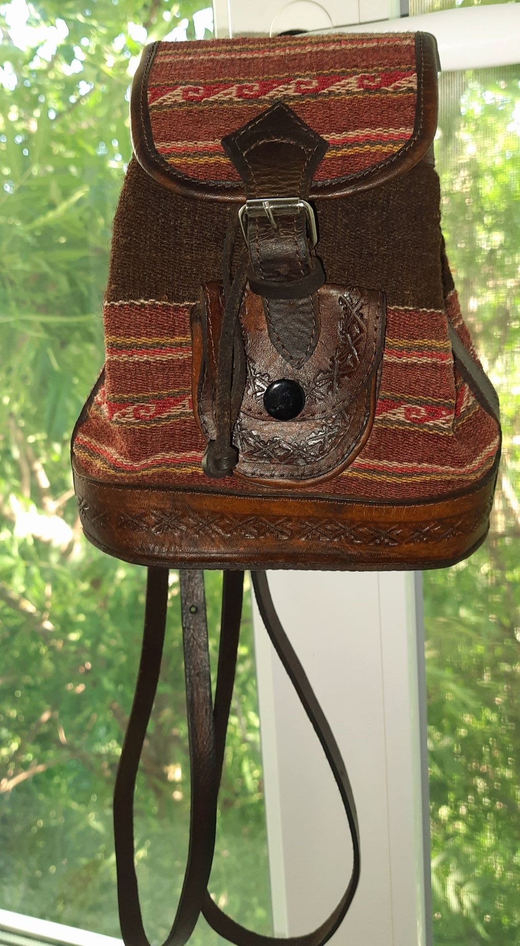 рюкзак небольшой handmade кожаный шерсть ткань карман бохо этно стиль