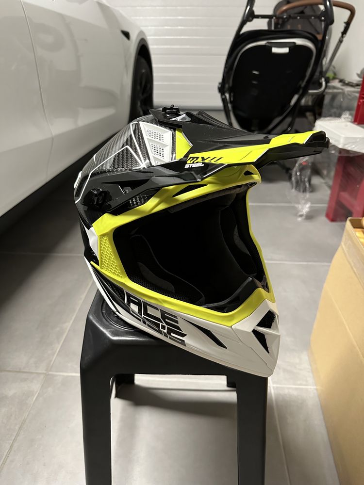 Capacete Motocross Acerbis Steel Carbon | Preto Amarelo Fluo