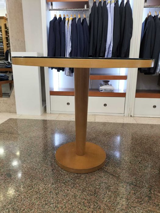 Mesa madeira faia, tampo redondo com vidro