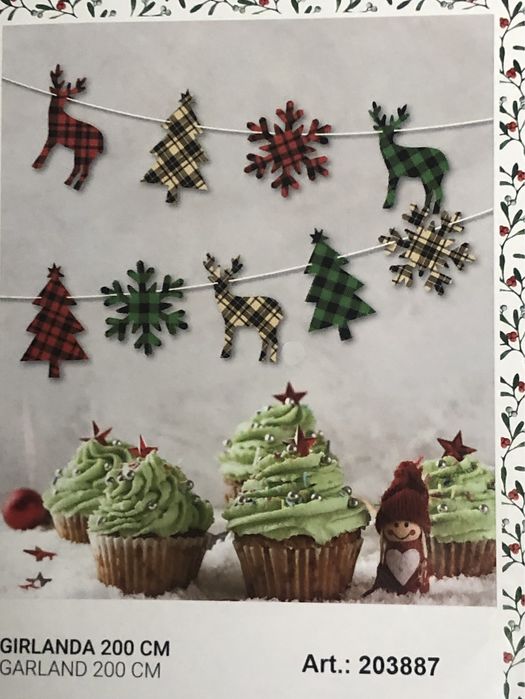 Świąteczna girlanda w kolorową kratę 200 cm choinki renifery śnieg