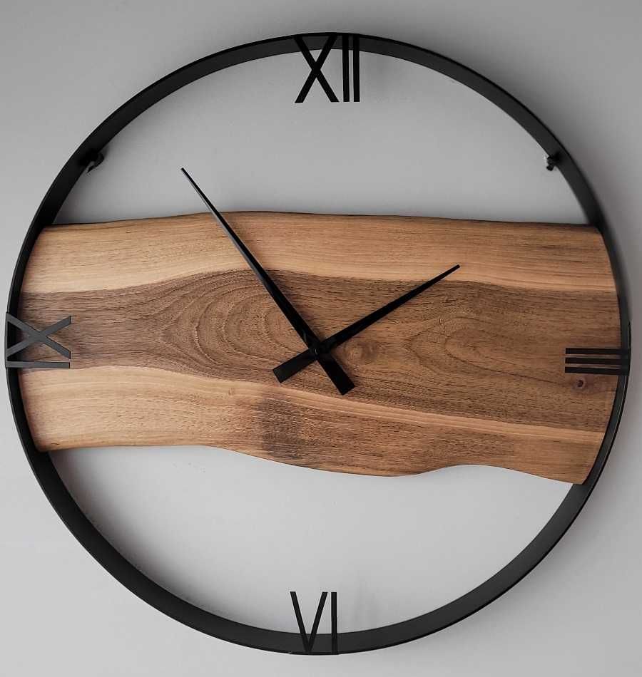 Zegar ścienny 60cm naturalne drewno orzechowe.Loft, Rękodzieło Prezent