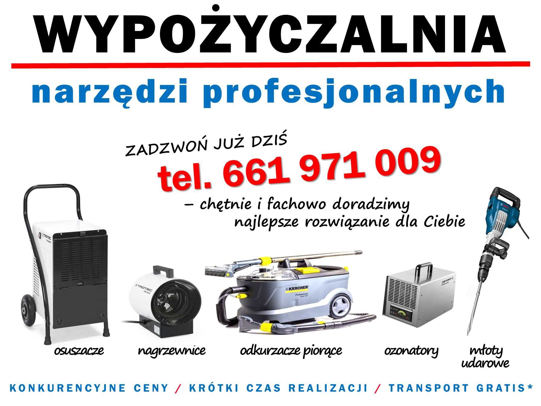 Osuszacze powietrza, nagrzewnice wynajem, Piaseczno Transport Gratis!