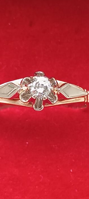 Каблучка золото срср солітер заручини  з діамантом 0,16ct  3,21г р.18