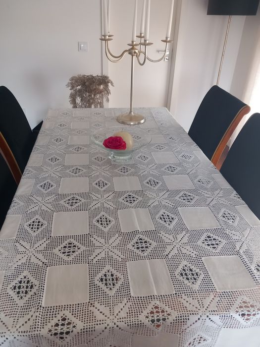 Toalha Mesa de Jantar Linho e Renda - NOVA