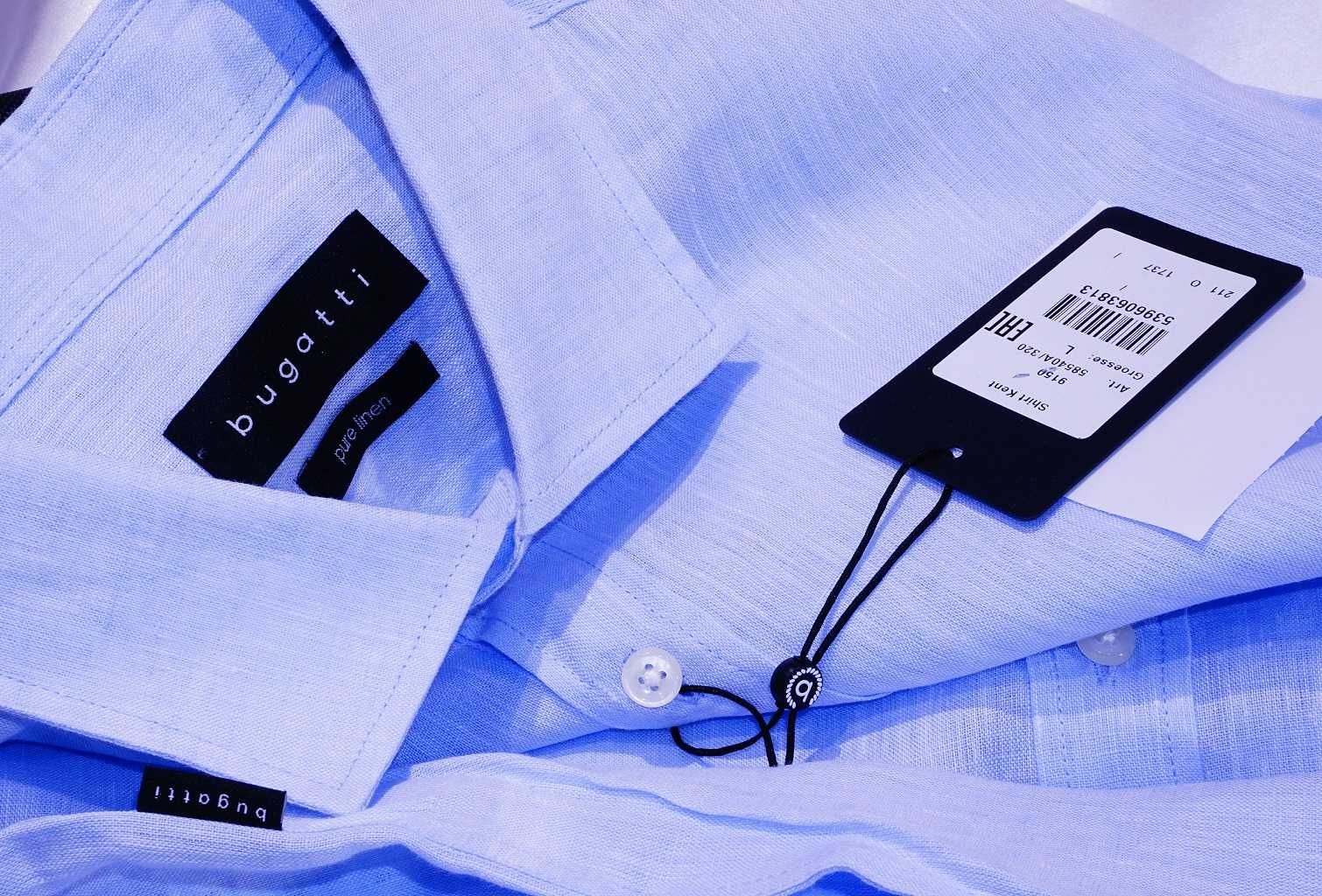 Bugatti koszula L 41/42 długi lniana button-down błękitna niebieska th