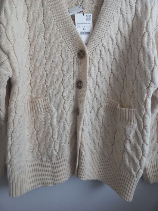 Zara gruby sweter kardigan wełniany r.S/M