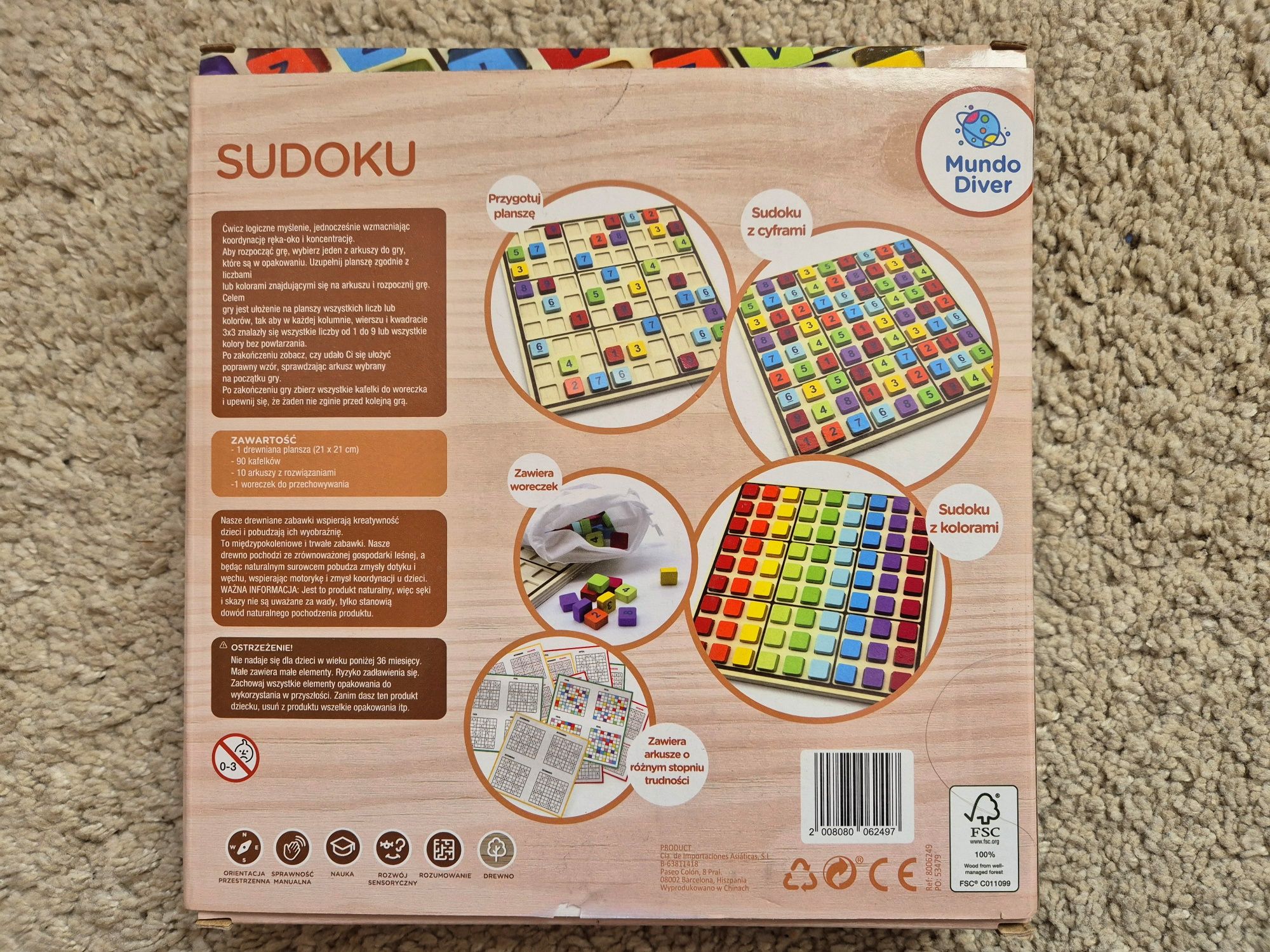 Sudoku klasyczna drewniana gra logiczna, wiek 6+