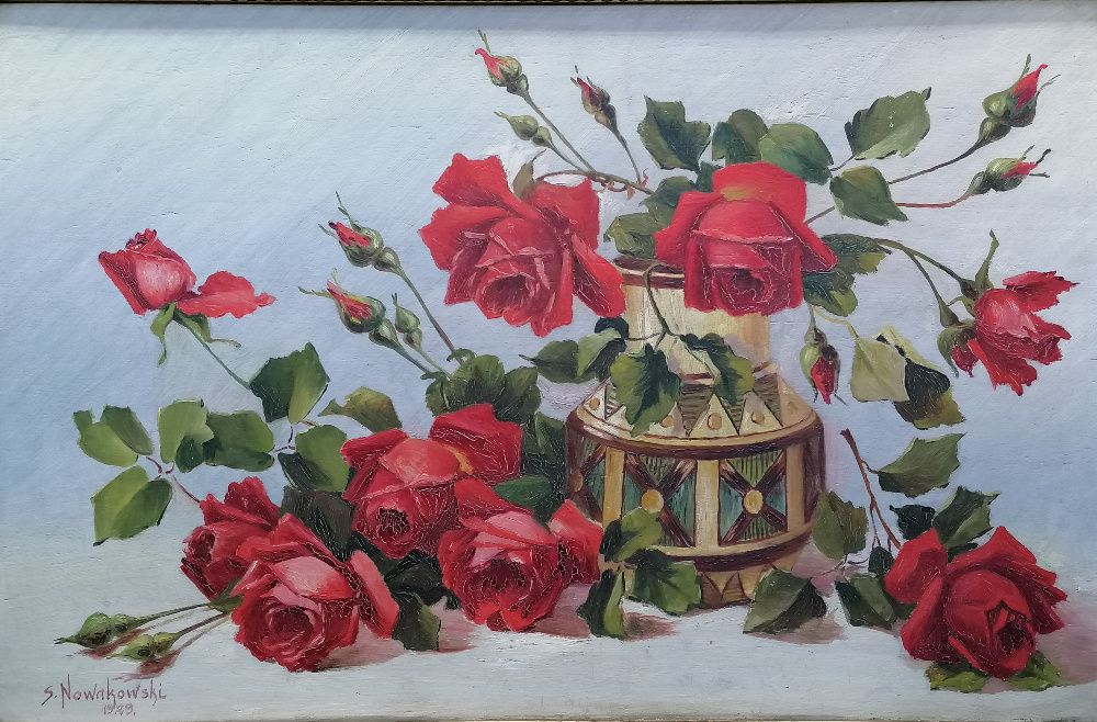 Martwa natura z różami, olej/płyta, S.Nowakowski 1929