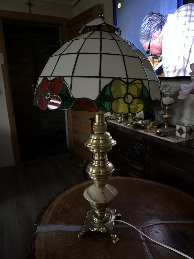 Lampa Witrażowa z nogą Mosiężna