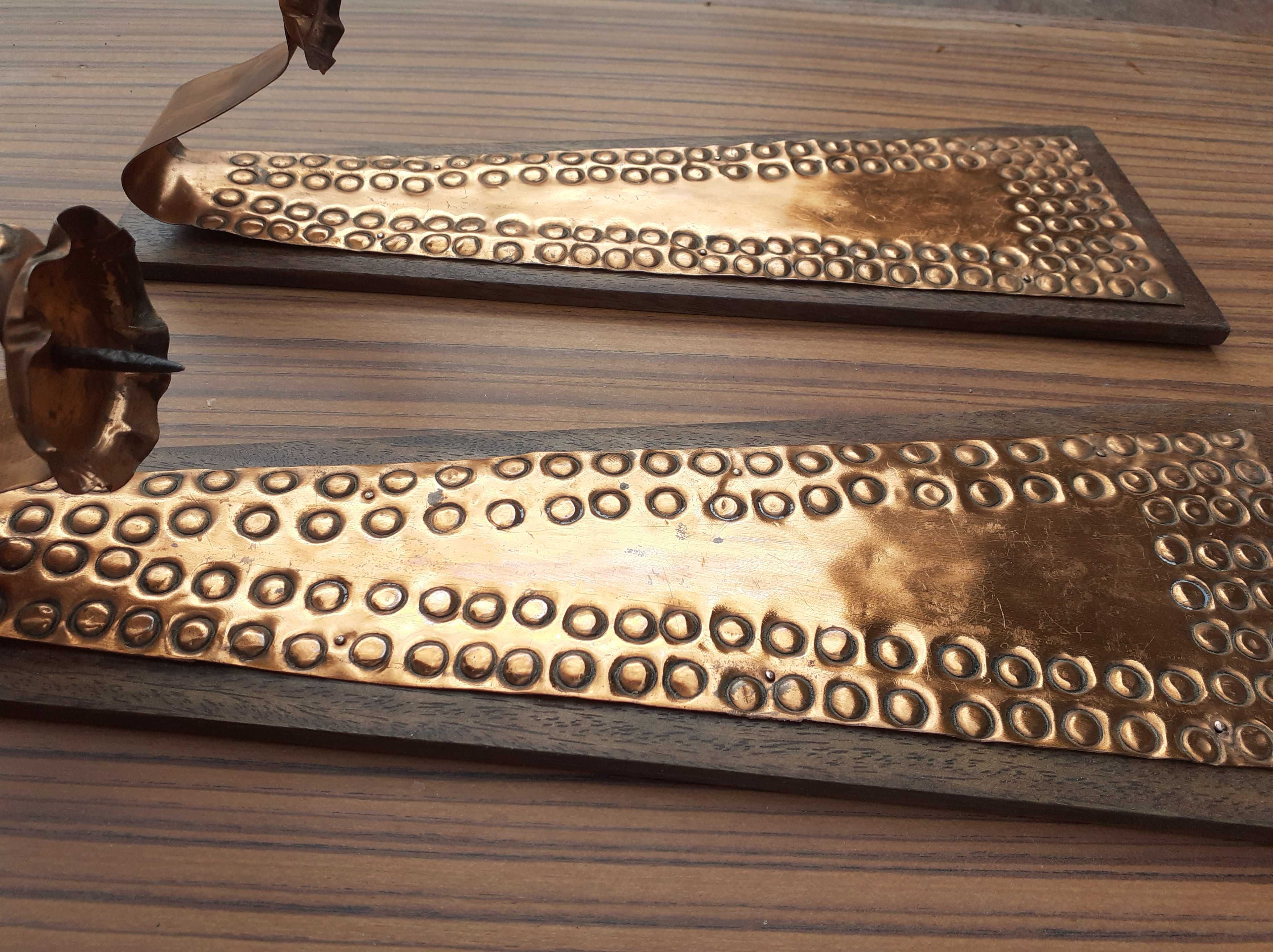 kinkiety na świece design teak prl miedz