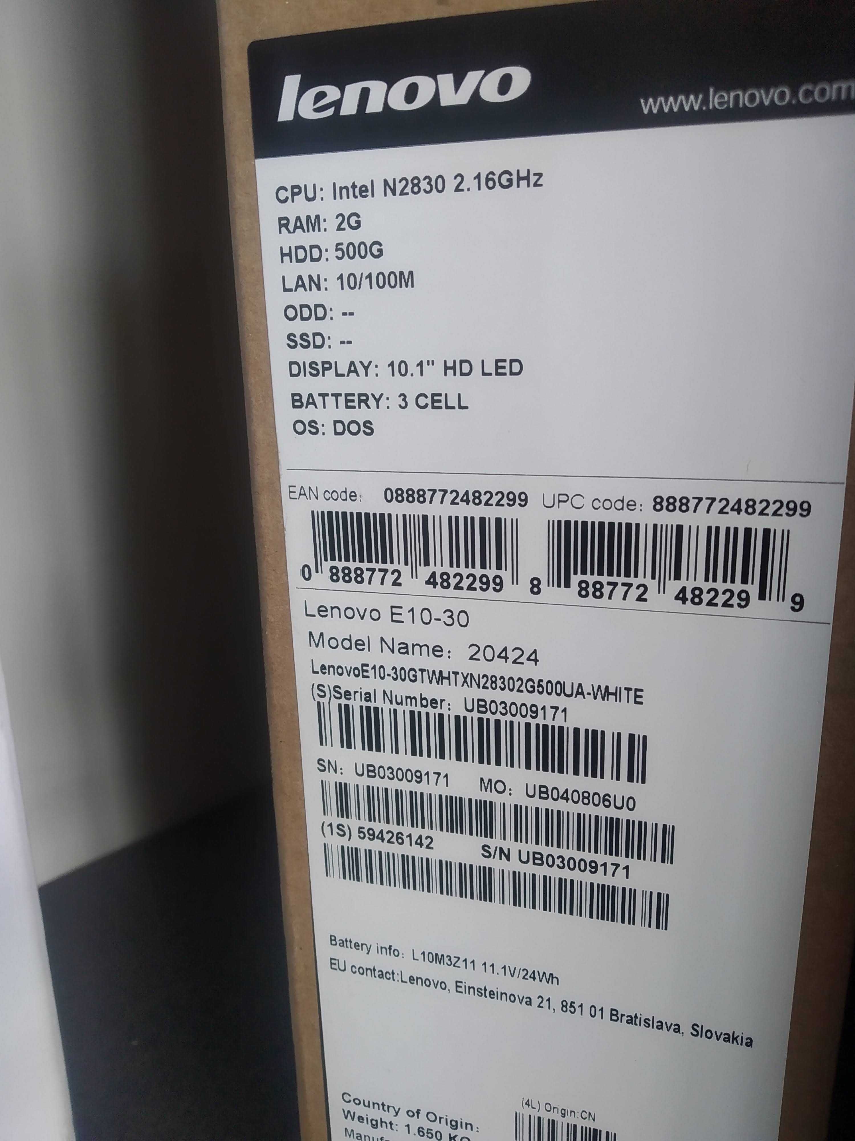 Ноутбук Lenovo Е10-30 новий білий