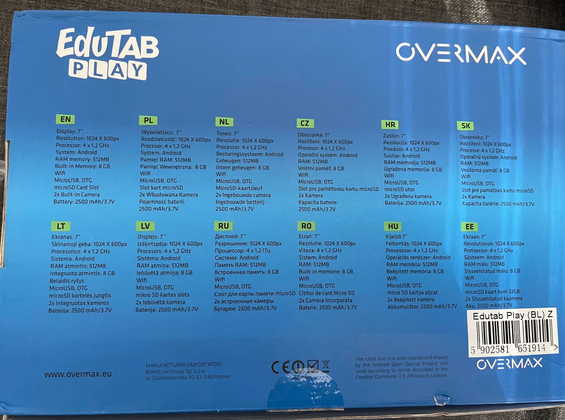 tablet edukacyjny dla dzieci edutab overmax + słuchawki