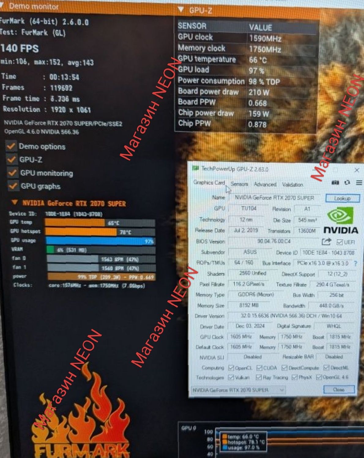 Топовая ASUS STRIX RTX 2070 super 8Gb Любые тесты! Магазин NEON