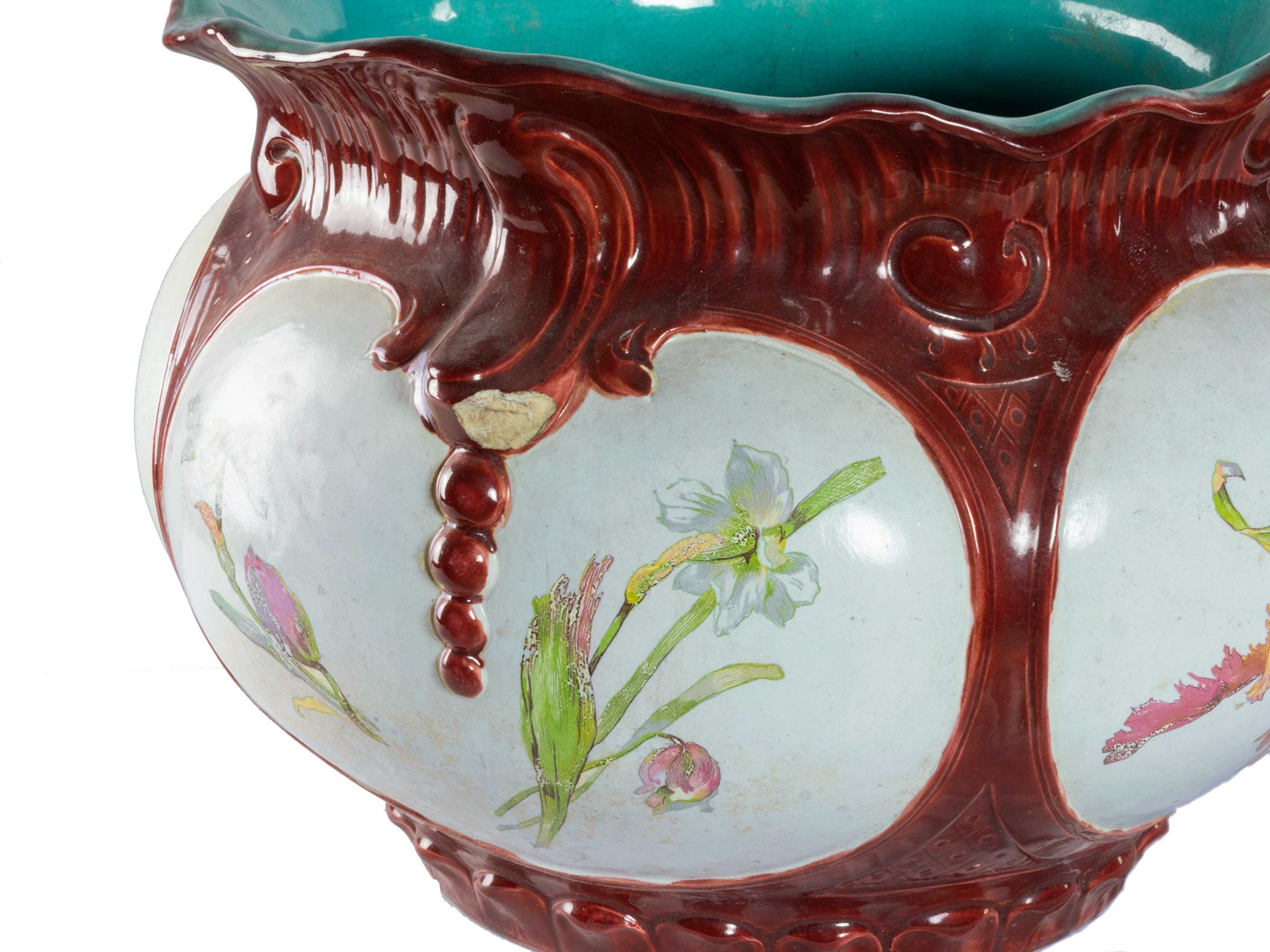 Vaso Jardiniere porcelana vermelha Arte Nova | 1889