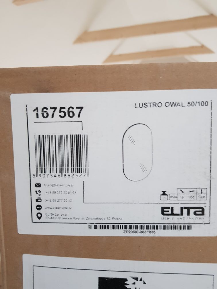 LUSTRO Łazienkowe Elita Oval 50x100 cm Pearl Grey