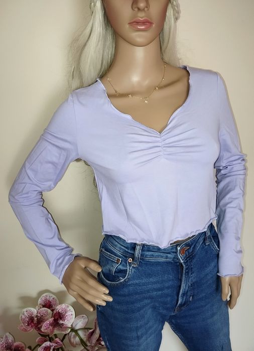 Top bluzeczka z długim rękawem bawełniana marszczona