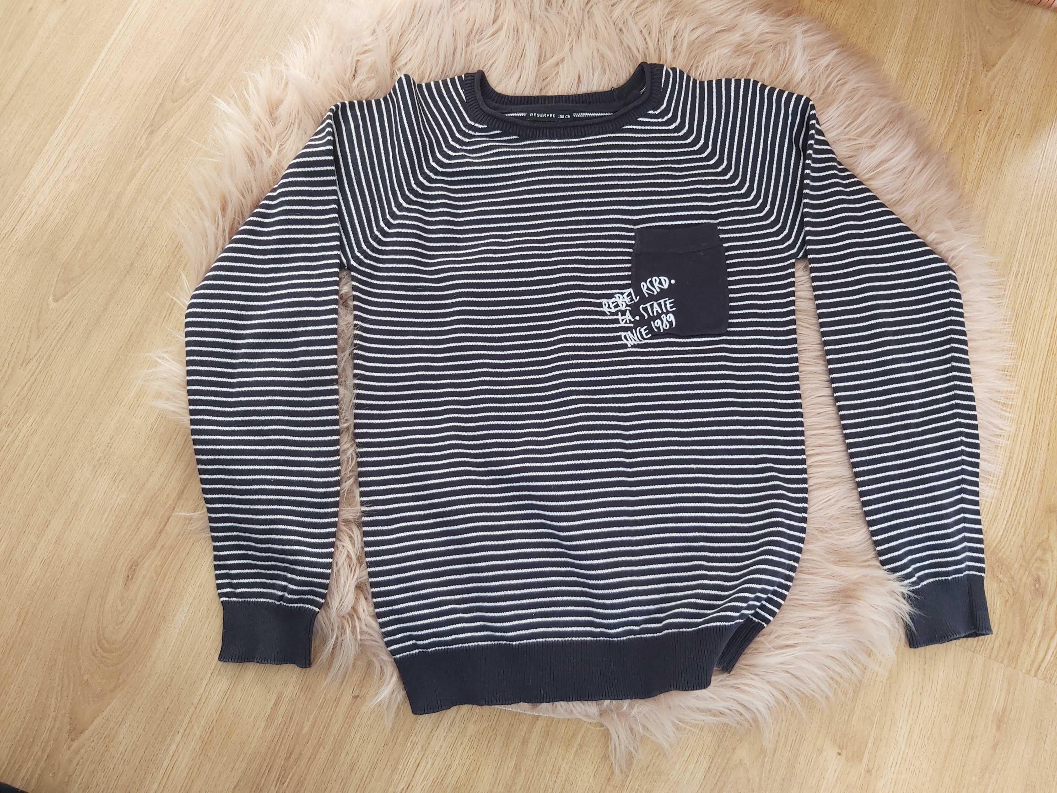 Sweter chłopięcy reserved rozmiar  158 czarny w białe paseczki