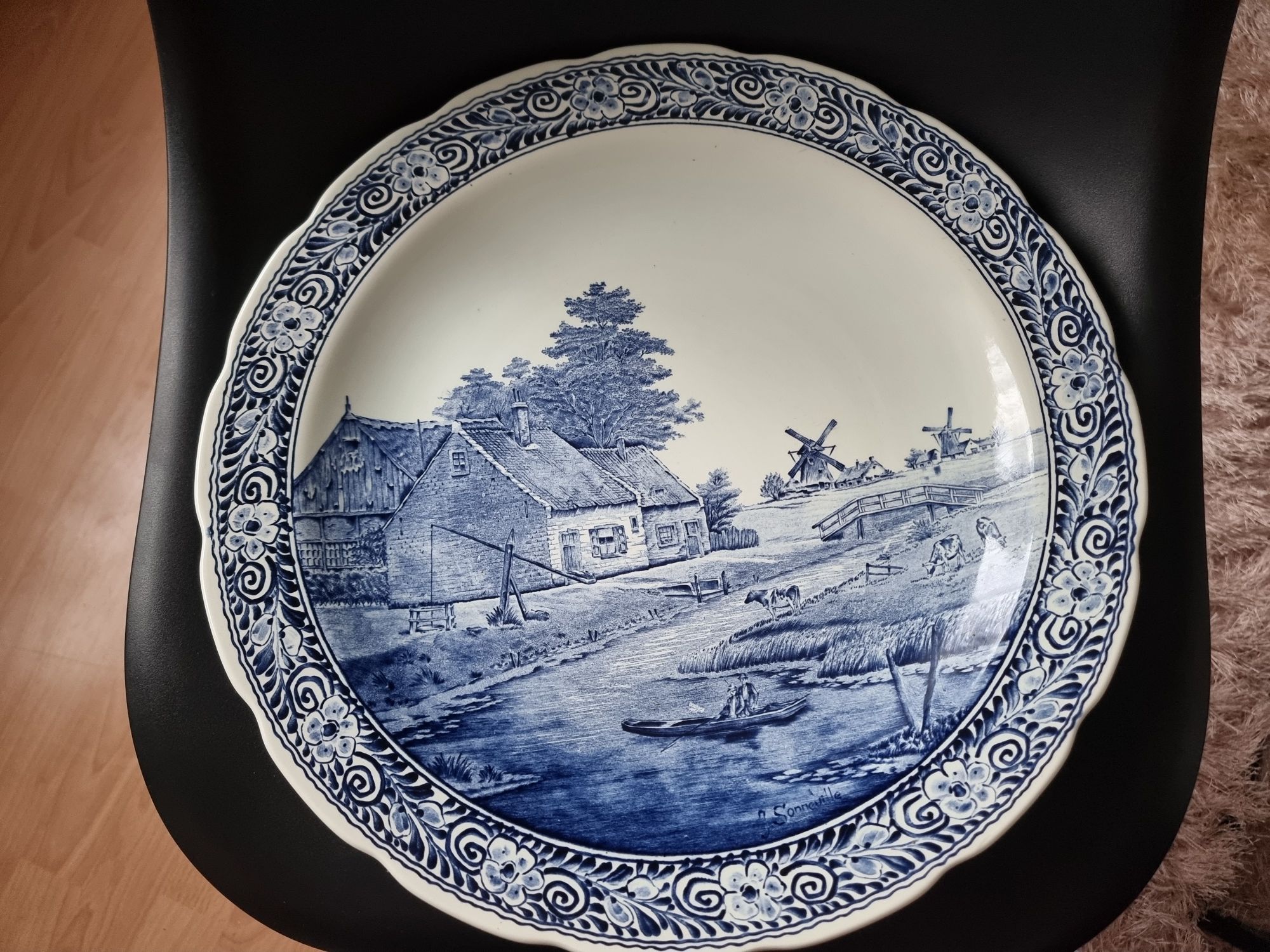 Boh Delfts Belgium zabytkowy talerz ceramiczny 
ręcznie malowany szkli