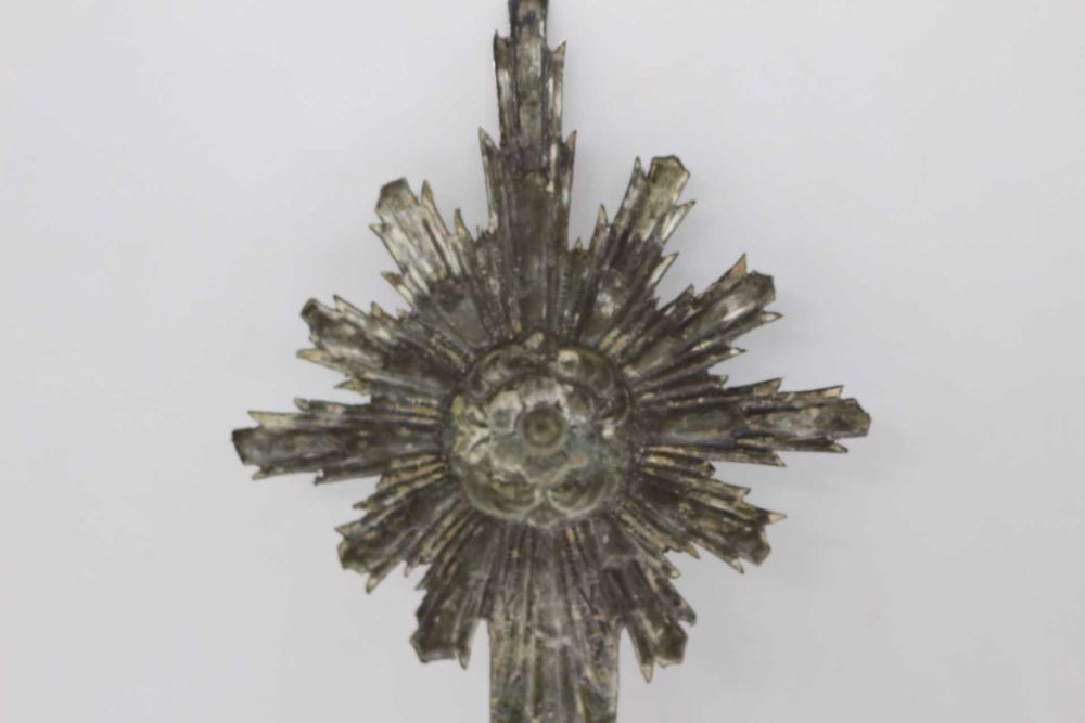 Arte Sacra Resplendor em Prata Floral 12 raios Antigo 8,5X17 altura cm