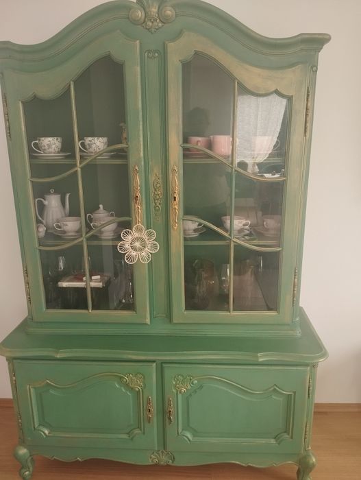 Witrynka drewniana zielona, zlota