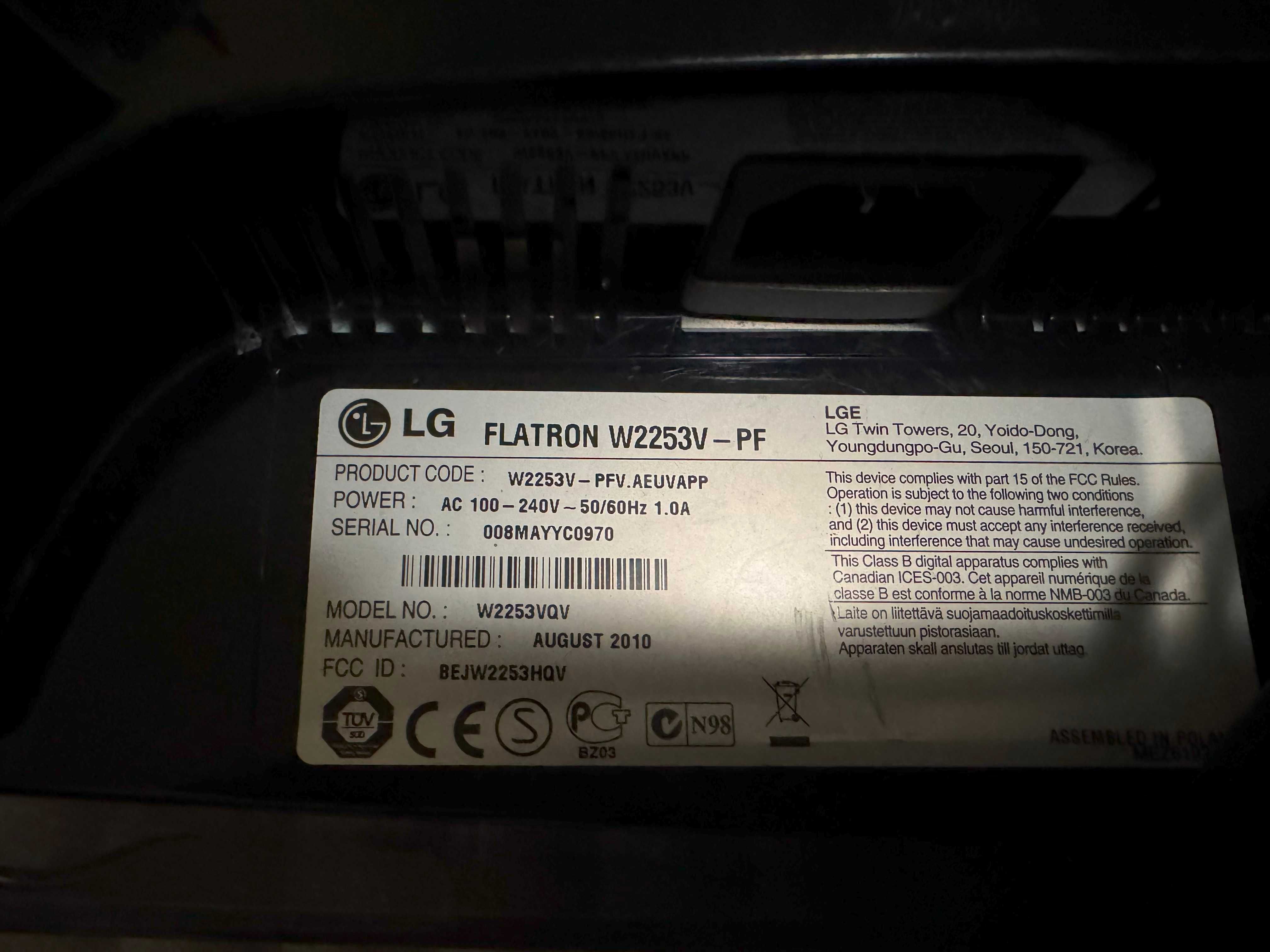 Vendo monitor LG Flatron w2253v