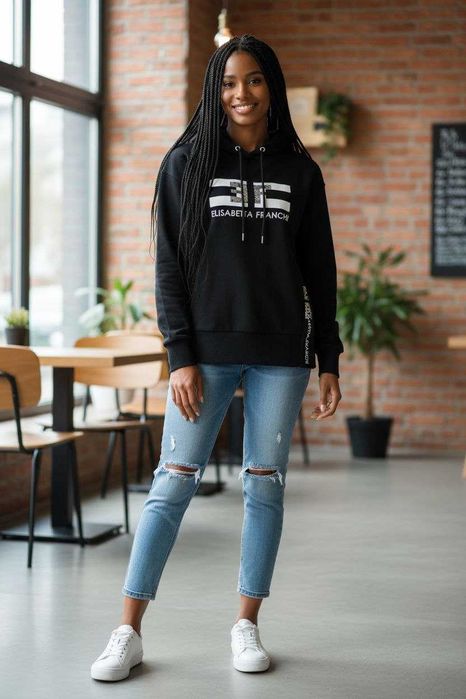 Женский черный свитшот/худи с капюшоном Elisabetta Franchy, р. М/L