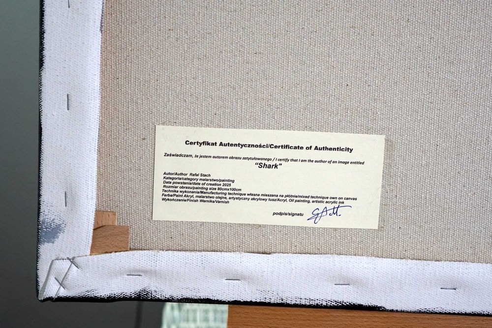 Ręcznie malowany oryginalny nowoczesny duży obraz akrylowy rekin Stach