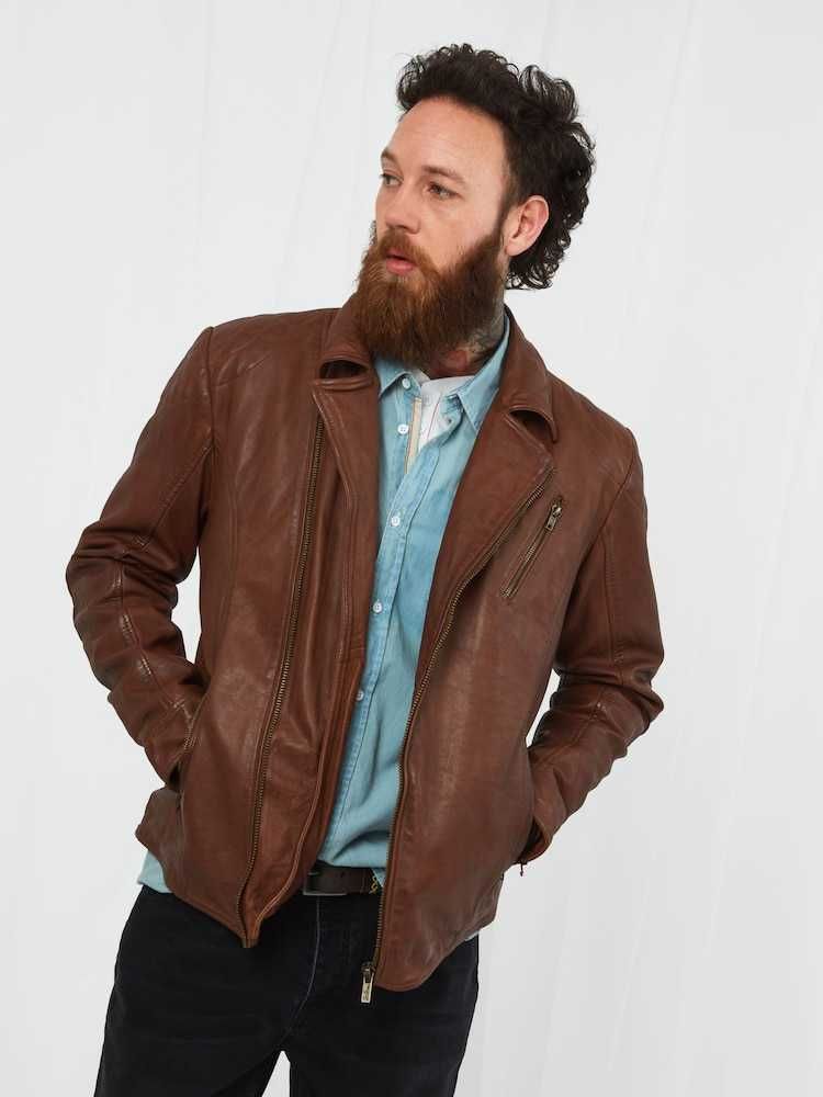 Joe browns р XL шкіряна коричнева коньяк косуха куртка чоловіча осіння