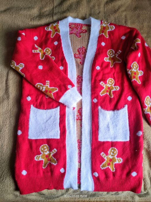 Czerwono biały świąteczny kardigan Shein ciepły 36