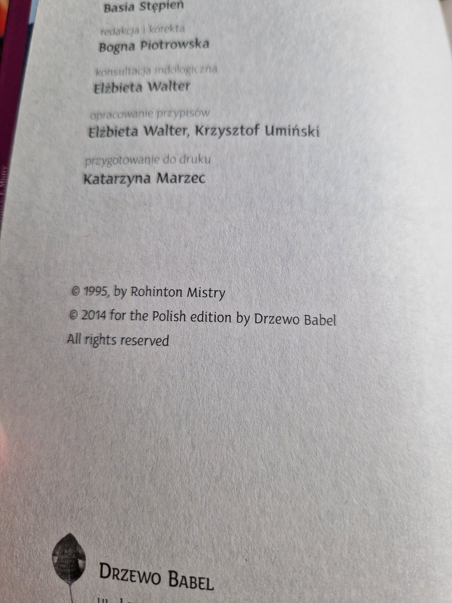 Książka Delikatna równowaga Rohinton Mistry 2014