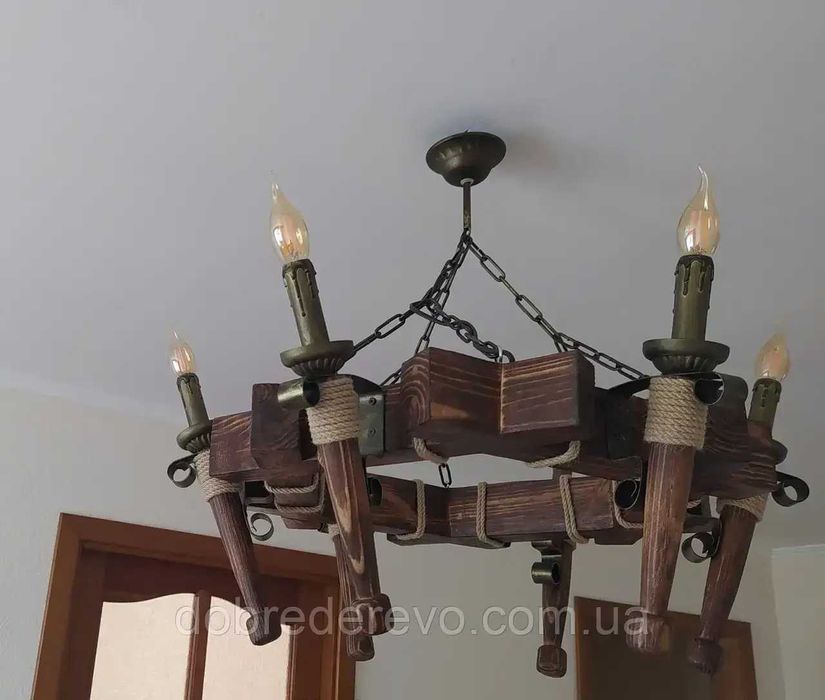 Люстра колесо, Світильник колесо ковка під старину, Люстра з факелом