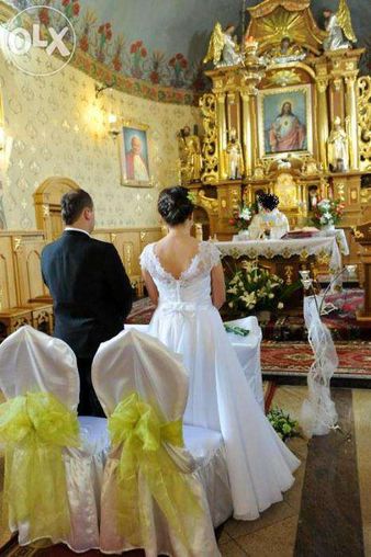 Suknia ślubna 42 koronka hiszpańska princesska rybka kokarda klasyk