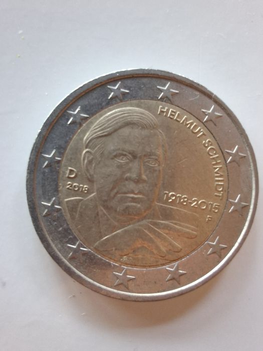 Moeda 2 euros comemorativa - Helmut Schmidt 100 anos