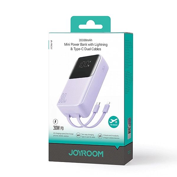 Mini powerbank Joyroom JR-PBC07/20000mAh 30W z kablami USB-C i Lightni