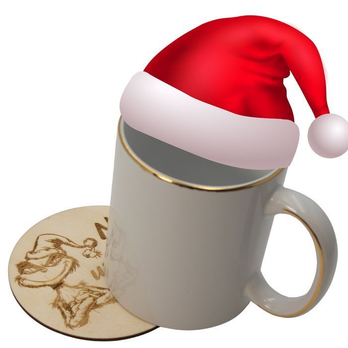 1x zestaw Podkładka pod kubek grawer GRINCH 5x podkładki na stół