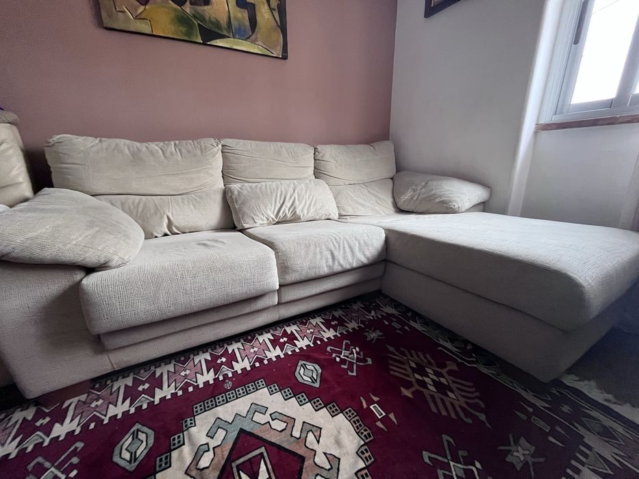 Sofá Chaise Longue de Tecido Bege